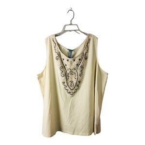3846 Catherine's Beige Sleeveless Shirt Top Tank Crotchet Studded Trim US 26 28